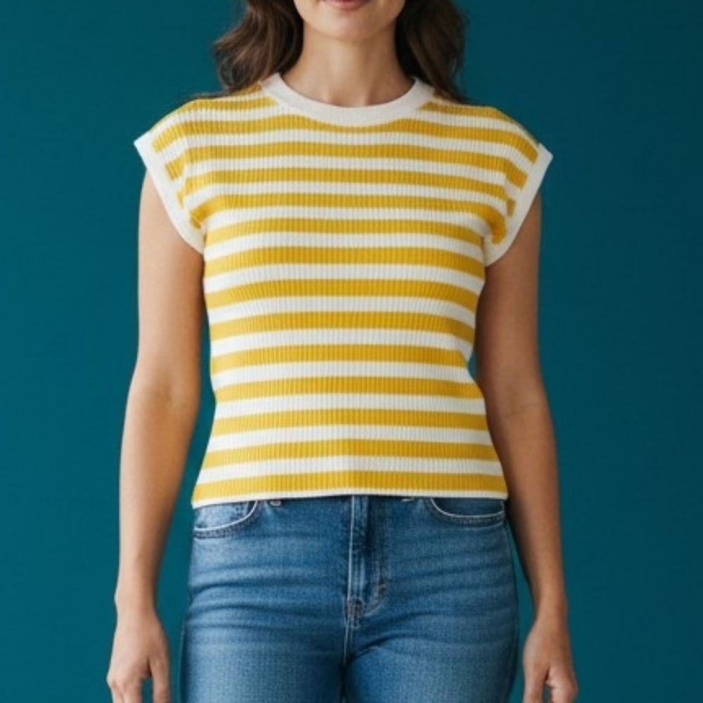 TOPSON DOWNS 1970s Canary Yellow Striped Cropped Baddie Baby Tee